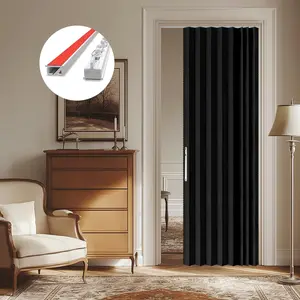 Blackout Sliding Door Curtains for Doorways, Accordion Doors for Doorway,  Door Curtain for Bedroom Living Room Doorway Curtain Sets Included Tracks (1Panel, 43W x 79 L, Black)