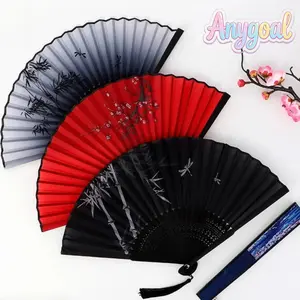 Anygoal 3PCS Traditional Decorative Vintage Bamboo Floral Folding Handheld Fan with Tassel, Bamboo Frame Silk Fabric Fan, Women Hollowed Lightweight Portable Cooling Fan, Traditional Vintage Style Fan for Weddings Parties and Daily Use birthday gift,summe