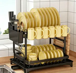 2-Tier Dish Drying Rack with Automatic Drainboard – Heavy-Duty Space-Saving Countertop Organizer, Strong Load-Bearing Capacity, Perfect Size for Tidy Kitchen Storage, Great Value Must-Have Essential tool-free assembly