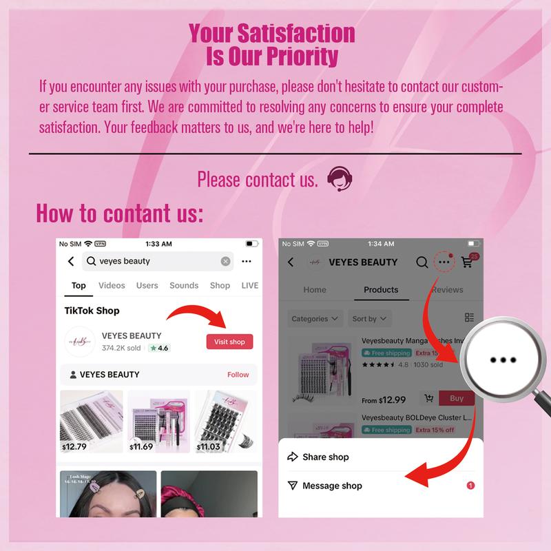 VEYESBEAUTY VB-Ribbon Cluster Lashes Individual Lash Extensions Layered Wispy Faux Mink Lash Newbie's Five-Second DIY Mixed Length for Self Application Makeup at Home Cosmetic Eyelashes Extensions