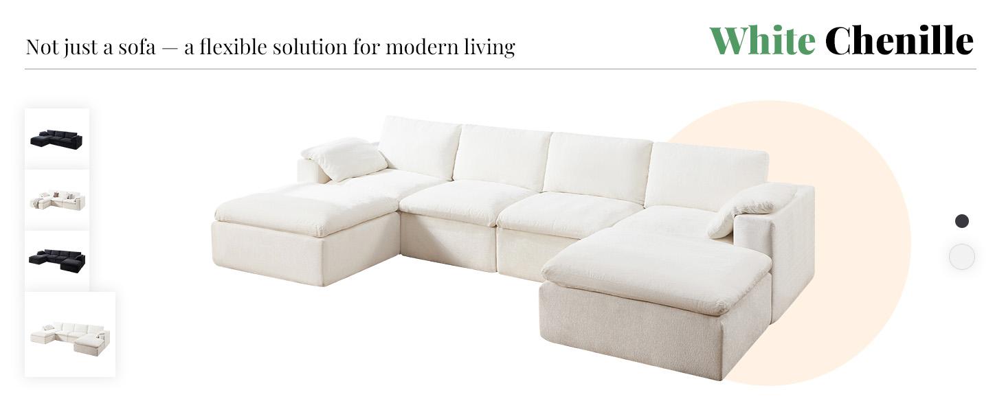 【Ships in multiple Boxes】AMERLIFE 130 inch Cloud Couch Sectional, No-Assembly Modular Sectional Sofa with 83.5 inch Deep Chaise, Oversize Cloud Couch for Living Room