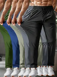 Men's lightweight ice silk joggers with zipper pockets anddrawstring waistband -breathable, quick-dry casual pantssuitable for sports, gym, and everyday wear, smooth nylonfabric, versatile trousers | Drawstring Joggers | BreathableFabric elastic design mi