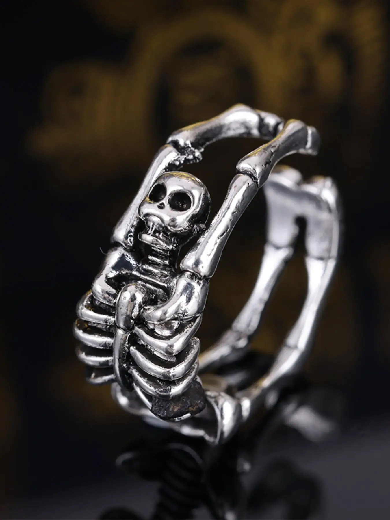 Punk Skull Design Hollow Out Ring, Adjustable Opening Ring for Men, Fashion Accessories for Party, Halloween