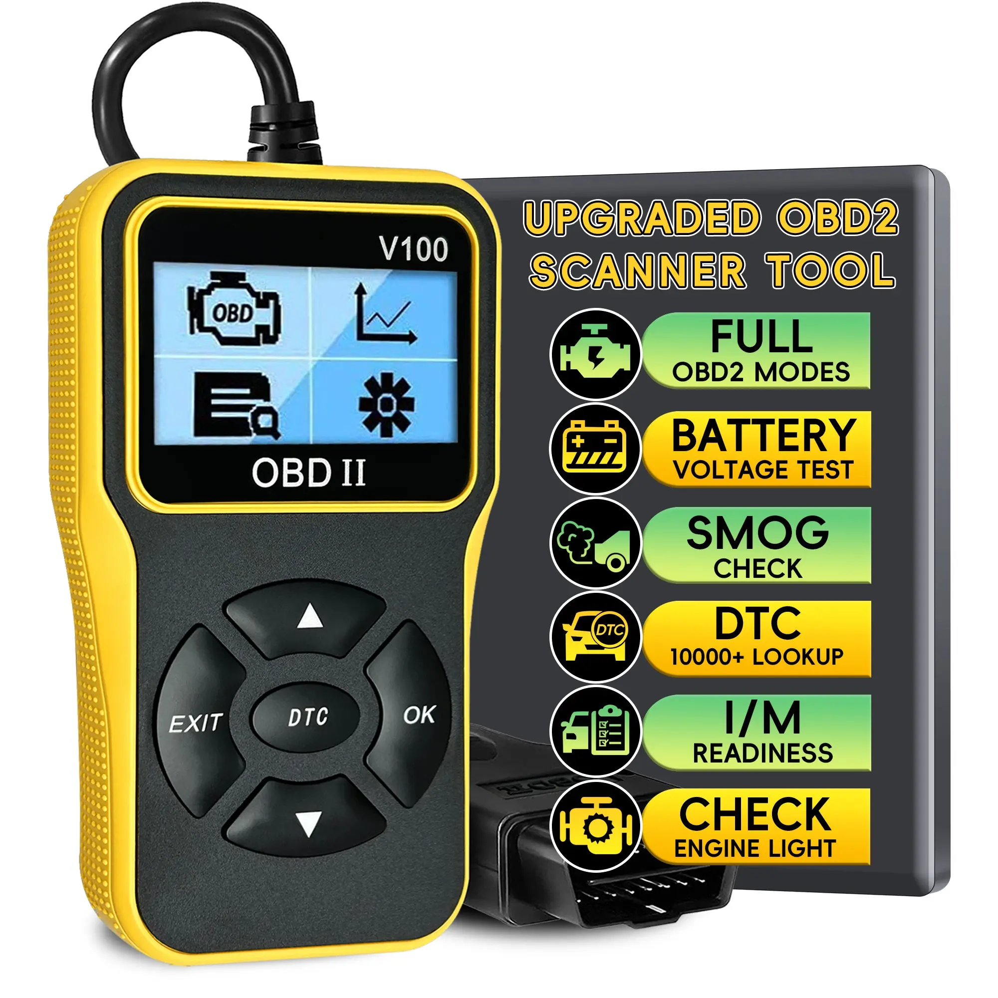 Obd2 Car Diagnostic Tool, Car Diagnostic Scanner, Code Reader with Dtc Lookup, Real-Time Data Stream, Freeze Frame, I/m Ready, Battery Voltage Tester Since 1996