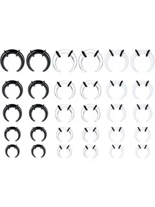 30Pcs 14G-6G Acrylic Pincher Tapers Septum Ring C Shape Buffalo Septum Stretcher Kit Expander with Black O-Rings for Stretching Pierced Nose Ear Cartilage Black White Clear Nose Piercing Jewelry Nose Rings Set