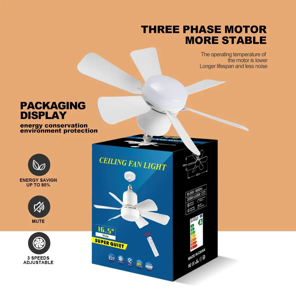 E27 Lamp Head 16.5 Inch Socket Fan Light, Adjustable Brightness and Timer, Three Color Changing 3000k-6500k, Suitable for Bedroom/kitchen/living Room/dining Room/garage/aisle