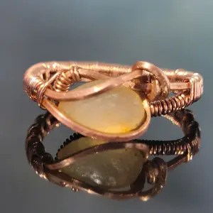 "Hamalvaettir" - Elegant Copper Wire Wrap Ring with Water Agate