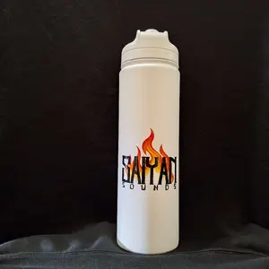 Saiyan Sounds Tumbler - White Water Bottle with Fiery Logo Design