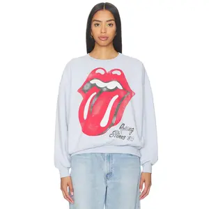 DAYDREAMER Rolling Stones Big Tongue 89 Oversized Crew Sweatshirt in Light Dusk