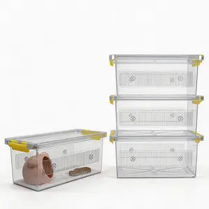 4 Pack ABS Reptile Breeding Box with 100 Non-Woven Pads Each – Stackable Reptile Enclosure for Snakes, Lizards & Spiders – Ventilated Hatchling Reptile Terrarium 8.7x4.3x3.9 Inch