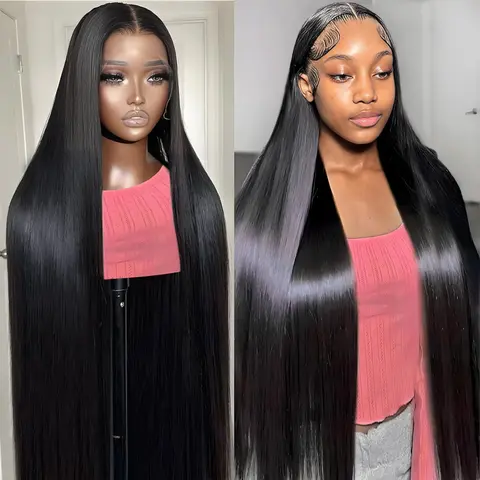 Female 100% Human Hair Lace Front Wig - 40in Heat Friendly 13x4 HD Lace Frontal Straight Wig, 7x5 Simulated Scalp Closure, 200% Density, Glueless Wear and Go, Knot-Free Design