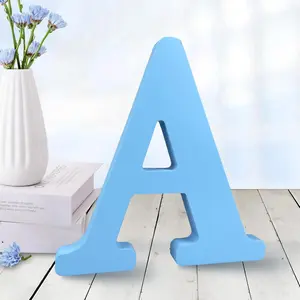 AOCEAN 6 Inch Blue Wood Letters Unfinished Wood Letters for Wall Decor Decorative Standing Letters Slices Sign Board Decoration for Craft Home Party Projects (A)