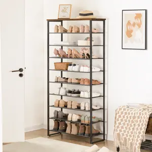 HOOBRO 10-Tier Shoe Rack, Large Capacity Shoe Organizer Shelf, Shoe Storage Unit 27-36 Pairs of Shoes for Entryway, Hallway, Industrial, Rustic Brown#springtok#SpringSale #BigSpringSale