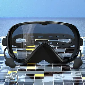 Adult large frame swimming goggles, waterproof, anti-fog, high-definition swimming glasses with integrated earplugs, silicone swimming goggles wholesale for diving