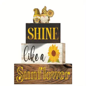 4 Pcs Sunflower Wood Table Decor, Sunflower Wood Table Block Decoration, Tiered Tray Decor Wooden Tabletop Sign Farmhouse Rustic, Wooden Sign Centerpieces for Home Party