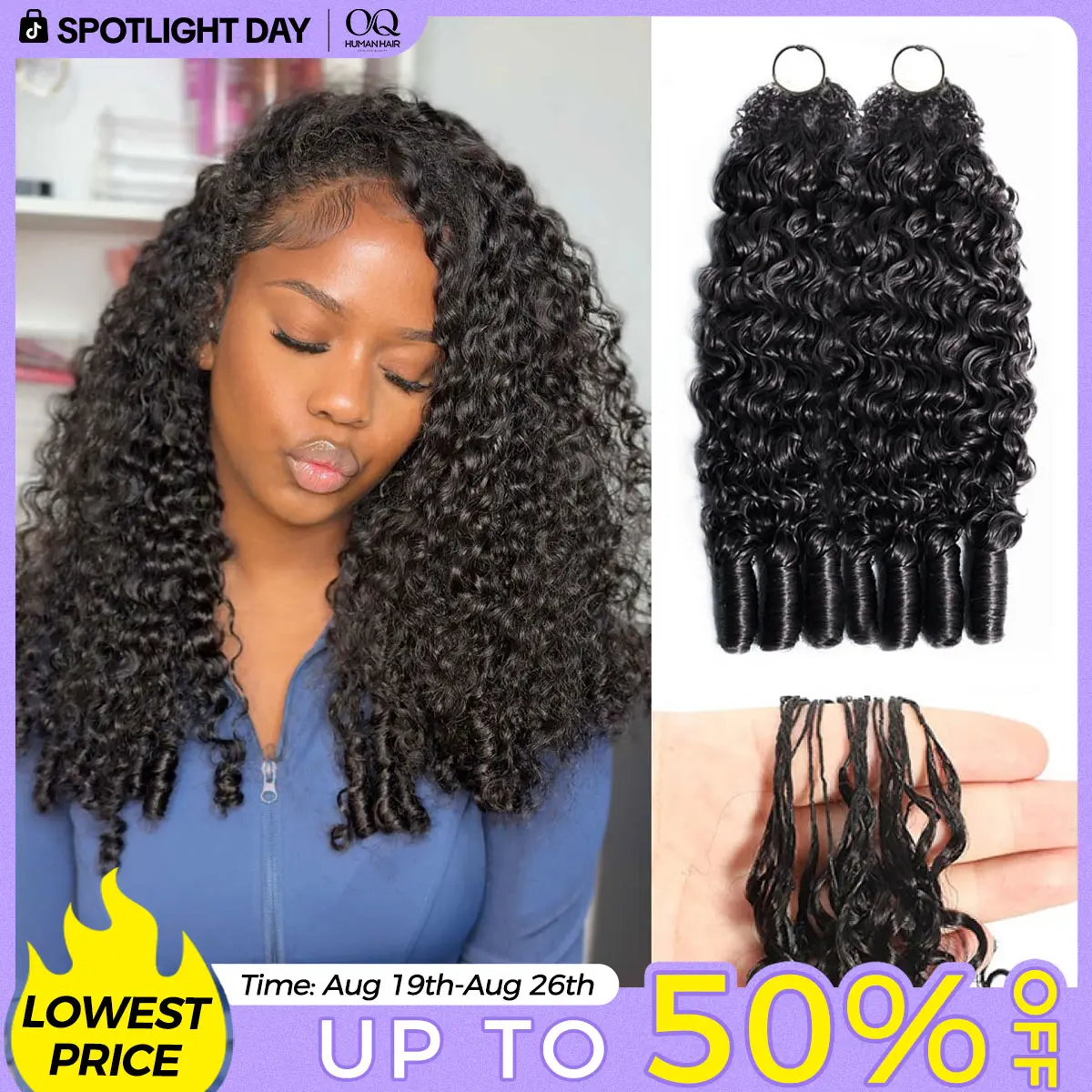 OQ HAIR Crochet Human Hair Burmese Curly Braiding Hair Bundles 50g Knotless Pre-Separated Invisible Crochet Hair Extensions #SohoChic #TikTokShopBackToSchool
