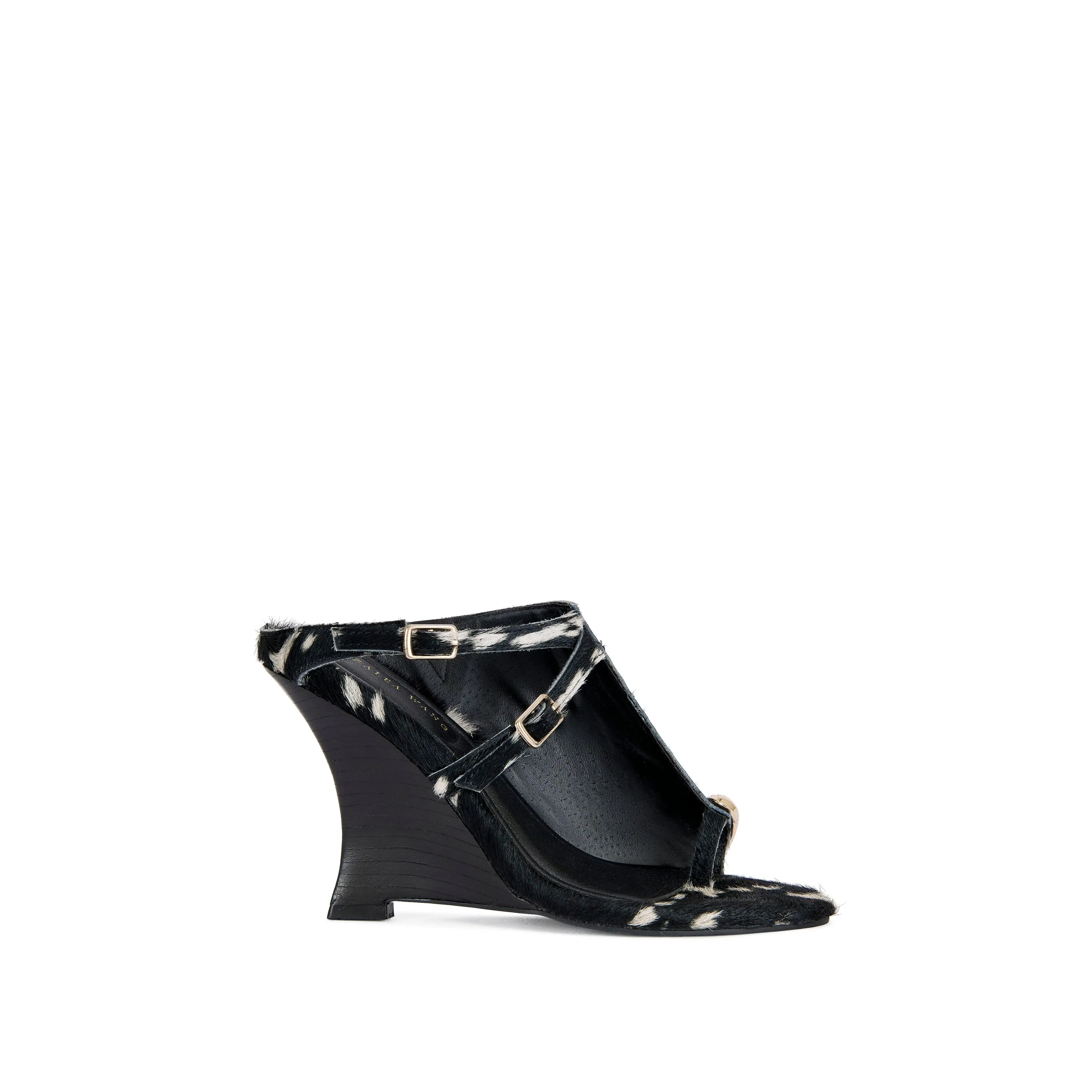 GIANNIS-BLACKWHITE GENUINE LEATHER WEDGE SANDAL