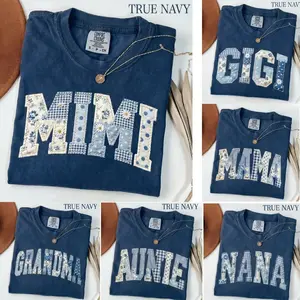 Comfort Colors Custom Mama True Navy T-shirt Grandma Core Shirt Faux Embroidered Gigi Shirt Varsity Mom Tee Quilt Patchwork Mom Tee  - KEVIN HOUSTO SHOP