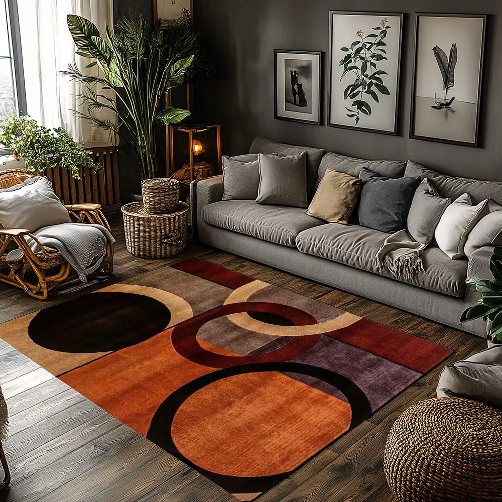 Burnt Orange Red Brown Abstract Geometric Crystal Velvet Area Rug Non‑Slip Modern Living Room Rug Geometric Area Rugs Decorative Rug Floor Rug#AbstractGeometricRug #ModernHomeDecor #BurntOrangeRedBrownRug #ContemporaryPatternCarpet #CrystalVelvetRug