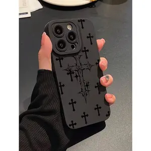 Cross Print Liquid Silicone Mobile Phone Case Full-Body Protection Shockproof Anti-Fall TPU Soft Rubber Case For IPhone11/12/13/14/15/15pro/15 Plus/15 Promax/7plus/8plus/X/Xs Max/Xr/&Compatible With Samsung Galaxy