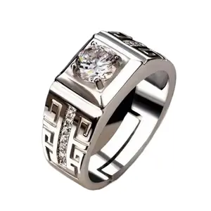 Men's Stainless Steel Ring with Greek Design and Rhinestone Adjustable Size for Stylish Men