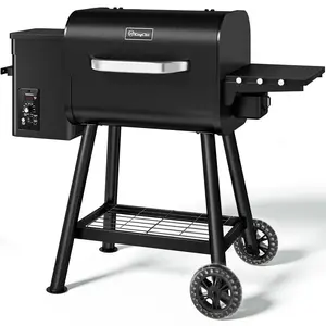 KingChii KC412005-WB Wood Pellet Smoker & Grill, 456 sq. in BBQ Smoker with Auto Temperature Control, Folding Legs for Outdoor Patio RV, Bronze