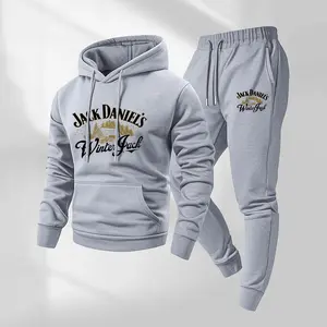 Men's Vintage Drink-Themed Hoodie And Sweatpants Set Classic Western Style, Comfortable Men's Sportswear, A Must-Have For Beer Lovers, Perfect For Casual Everyday Wear 015
