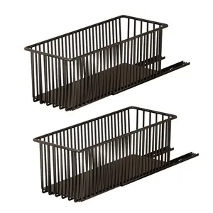 Garvee Pull-Out Wire Baskets, 200 mm Wide, for Kitchen, Pantry, Bathroom, Carbon Steel, Narrow Depth, Pull-Out Cabinet Organizer, Under-Shelf Storage Basket, 152 x 412 x 162 mm, 2 Pieces