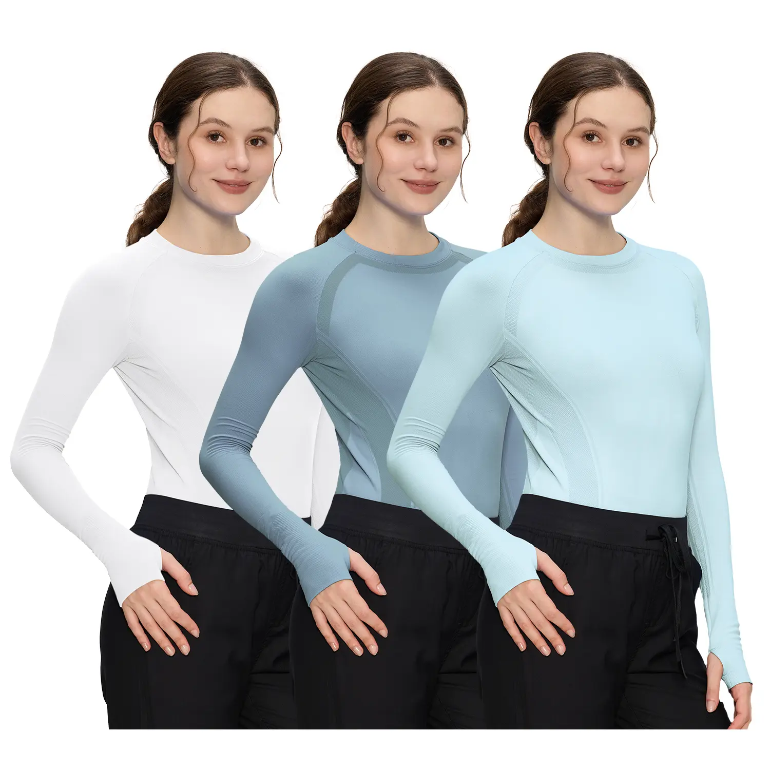 COZYFIT Women's Long Sleeve Compression Shirt, Breathable Slim-Fit Athletic Fitness Clothes for Running, Gym Workout, Sporty Athletic Top