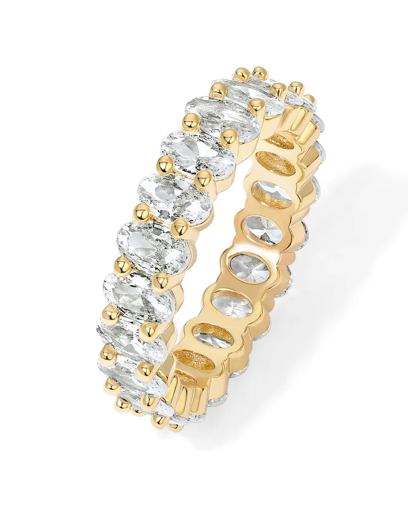 PAVOI Eternity Ring Oval 5A & 6A Cubic Zirconia Love Ring - 14K Gold Plated Stackable Rings for Women - Trendy Wedding Ring Gold Rings for Women - Sizes 5 to 10