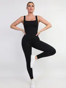 POPILUSH Built-In Shapewear Jumpsuit | Thigh Slimming Workout Pants | Long Sleeveless Activewear – Tummy Control & Buttocks Lift --Live