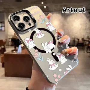 Magnetic Phone Case for iPhone 15 Pro Max 16 Plus 14 13 12 11 E Bunny Delightful Dream Pattern Anti-Scratch Military-Grade Drop Protection Slim Cover Smartphone Casing