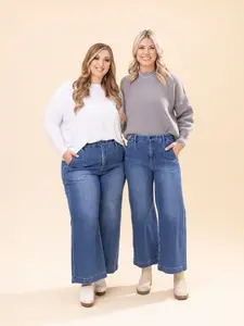 Risen Tummy Control High Rise Cropped Wide Leg Jeans | 0-3XL