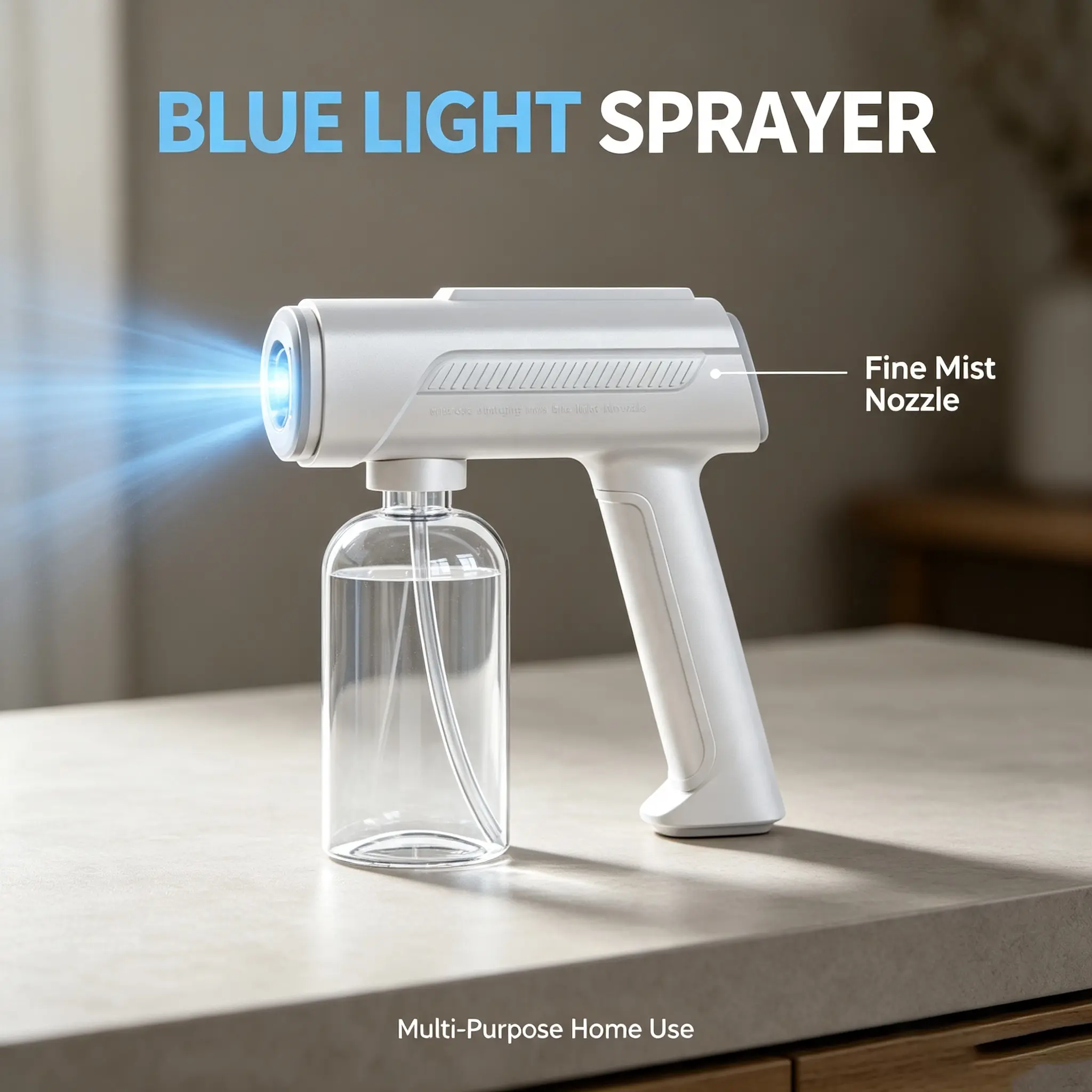Cordless Handheld Atomizer Spray Gun with Blue Light Function, Quiet Operation, Multi-Use Mist Sprayer for Indoor, Vehicle, Home Care Supplies Applications