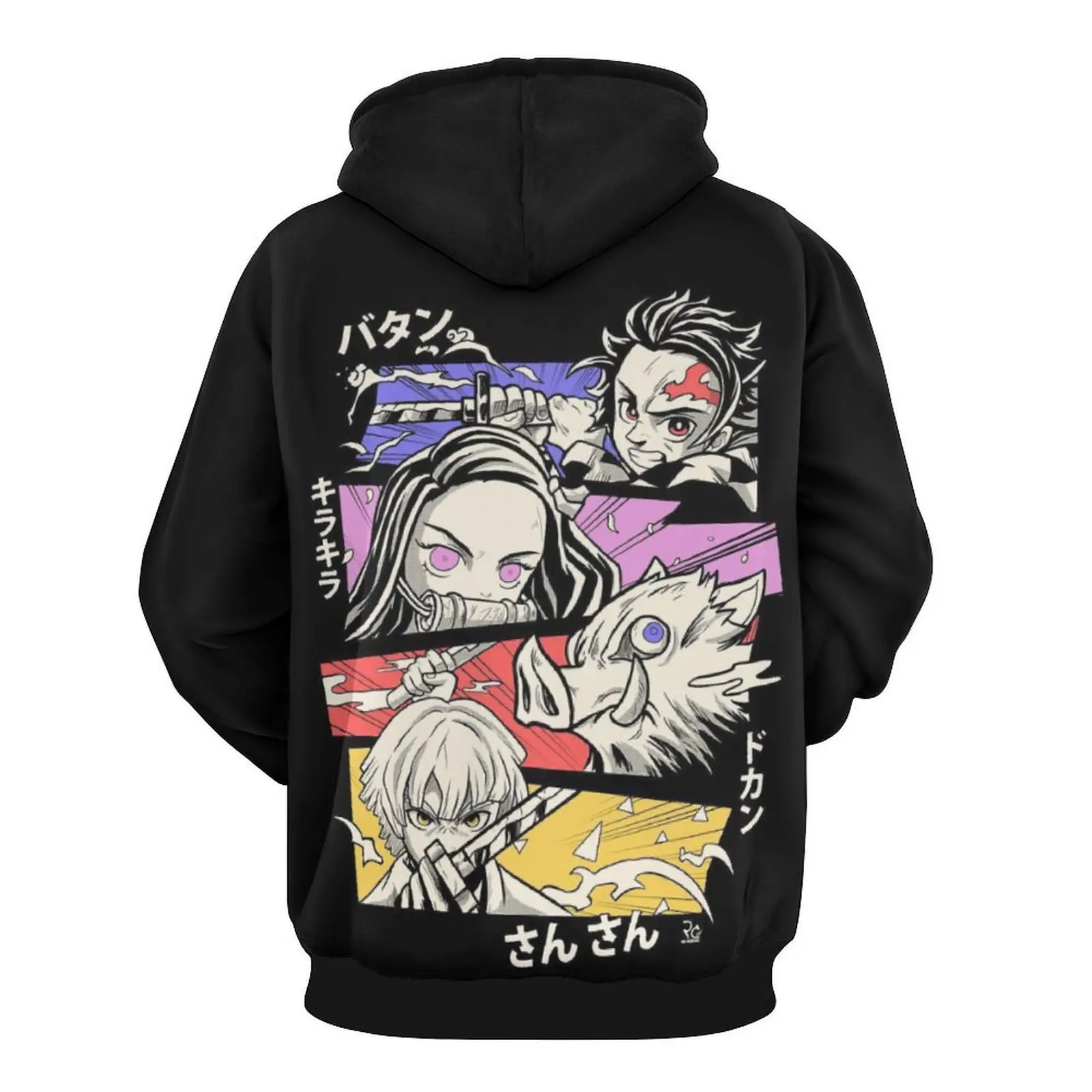 Men's Chic New Year Anime Character Art Hoodie - Casual Long-Sleeve Pullover with Inosuke, Tanjirou, Zenitsu, for Women, Cartoon Print Sweatshirt, Cute