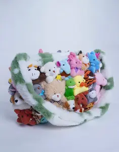 Clush Apparel Handmade Fluffy Stuffed Animal Fashion Clutch Purse - Green Flower Kawaii Plush Women's Clutch for Festival, Concert Gifting