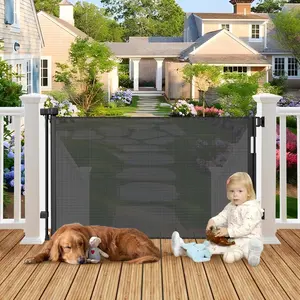 Outdoor Retractable Gate for Dogs with No Rust Stainless Steel Screws and Rods, 55" Wide Waterproof Retractable Baby Gate, Scratch-Resistant Mesh Safety Pet Gate for Deck, Black