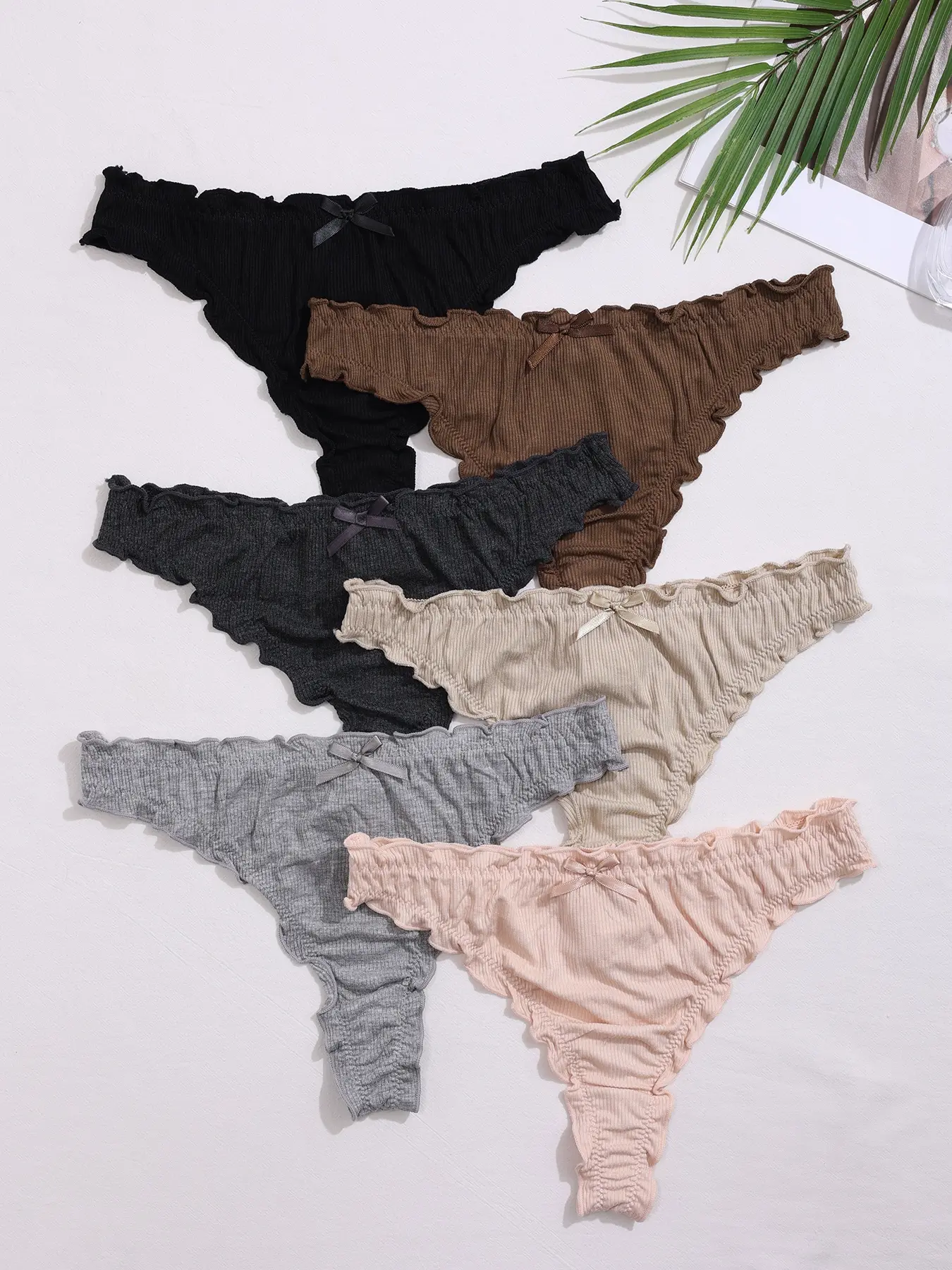 Women's Lace Thong Casual Comfy Panties Set, 6-Piece Bow Design Underwear for Women, Comfortable & Stylish Ladies' Lingerie Collection, Fashion Comfy Underwear, Casual Soft Panties, Soft Fit Panty, Daily Casual Underwear, Soft Knicker, Everyday Panties