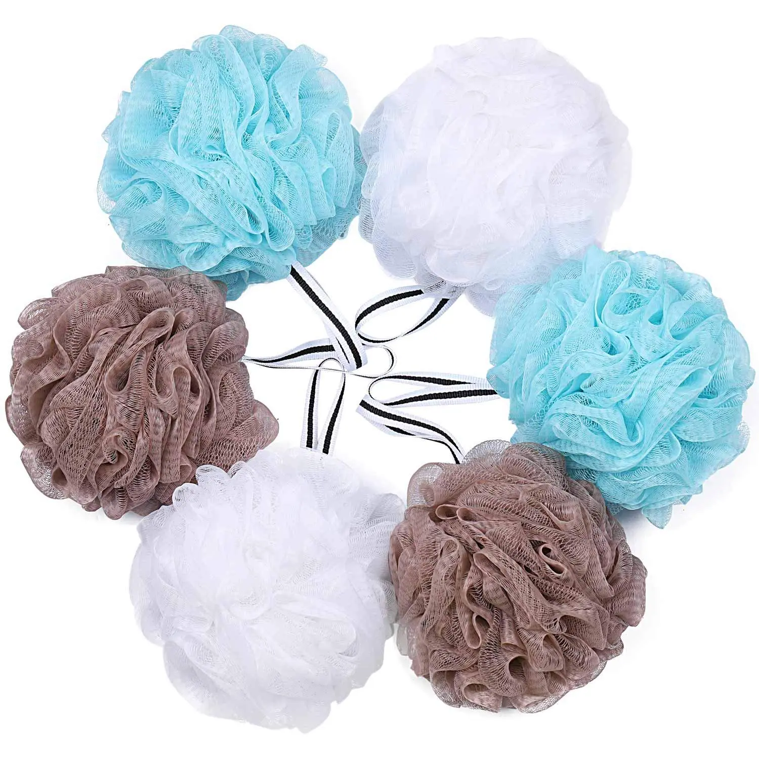 Bath Loofah Shower Sponge Pouf Set of 6 Soft Smooth Skin Exfoliator Scrubber Ball for Kids Women Men 5.5 Inches Sturdy Long Lasting High-Quality Plastic