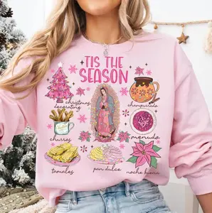 Coquette Christmas 'Tis The Season Sweatshirt – Mexican Christmas, 'Calories No Cuentan', Pink Spanish Xmas & Tuki Donkey Tee, Perfect Gift for Her