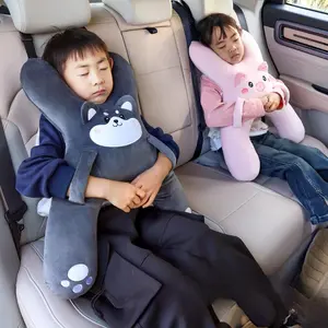 Kids Car Neck Pillow with Seat Belt Safety Sleep Aid for Long Distance Travel - Prevent Leaning Head Back Seat Sleeping Comfort