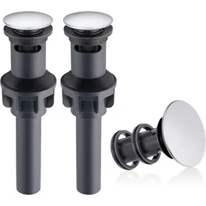 2 Pack Universal Bathroom Sink Drain Stopper, Pop Up Drain Strainer with Overflow, Push and Seal Sink Plug with Basket for Lavatory  Vessel, Anti-Clogging Strainer, Chrome