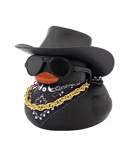 wonuu Car Dashboard Colorful Rubber Ducks Decorations with Cowboy Hat Sunglasses & Gold Chain Cute Duck Ornament