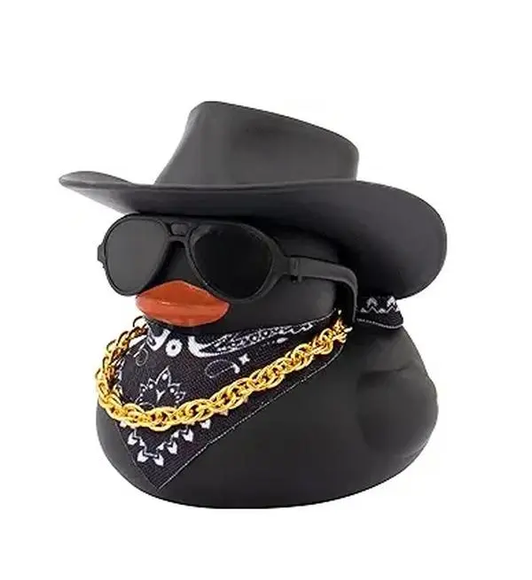 Wonuu Colorful Rubber Duck Car Interior Decorative Accessory, Car Ornament with Cowboy Hat, Sunglasses & Gold Chain for Dashboard, Car Ornaments