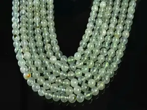 Natural Prehnite Gemstone Round Smooth Beads String 15.5 Inches Long 4/6/8/10 MM for Jewelry Making and Crafting - AS & JG