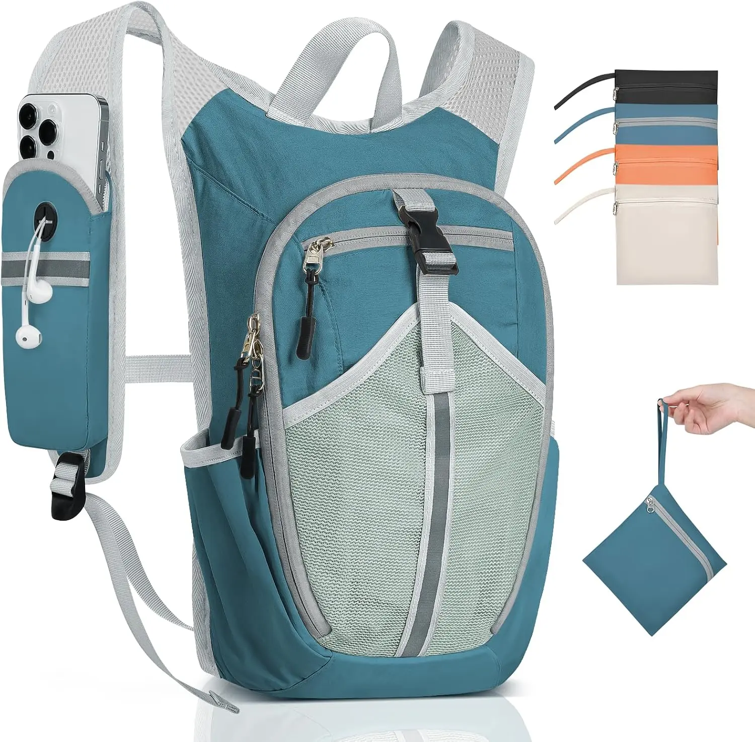 Lightbiz 15L Lightweight Cycling Backpack for Women Men, Compact Running & Hiking Daypack with Shoulder Strap Phone Pocket, Adjustable Chest Strap, Reflective Details & Bottle Pockets for Biking, Walking，Hiking and Outdoor Trips