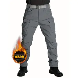Men's Fleece Cargo Pants Waterproof Tactical Pants Loose Windproof Outdoor Military Pants Multi-Pockets (No Belt) For Hiking/Camping/Winter