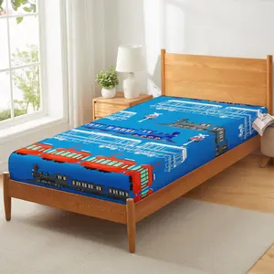 Cartoon Car Fitted Sheet for Kids Boys Girls Vintage Car Bedding Set Train Bed Sheet Set Bedroom Decor Retro Steam Train Blue Light Sign Bedspread Cover  Bedding Collection 2Pcs