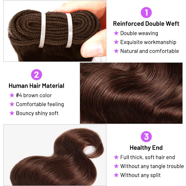 #4 Chocolate Brown Body Wave Human Hair Bundles 15A Grade Brazilian Human Hair Bundles 100g per Bundlle 1/3/4 Bundles For Women