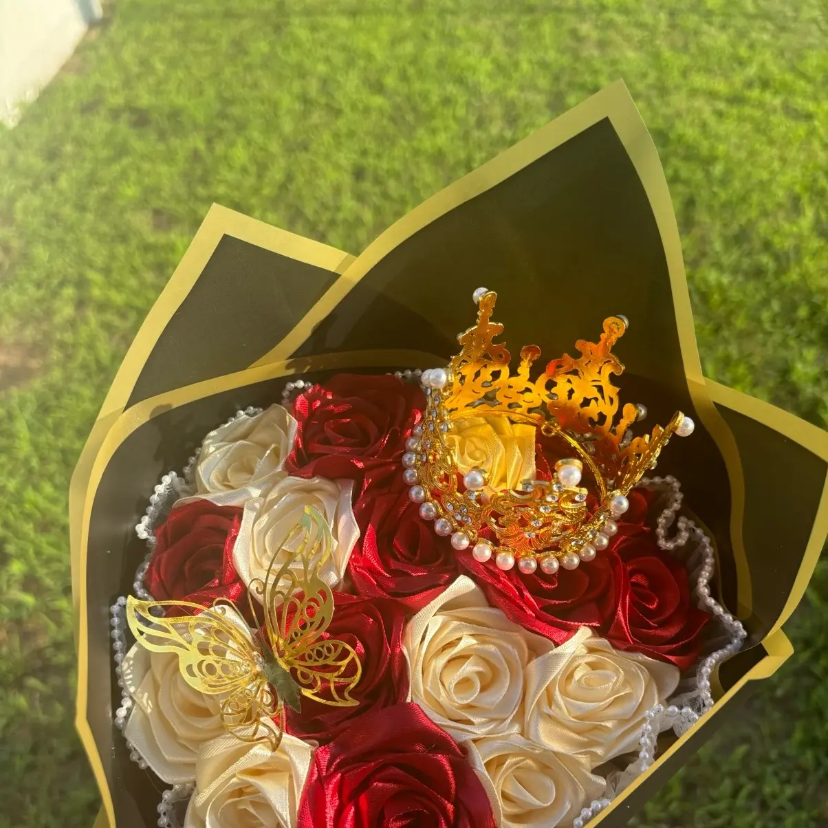 Decorative Ribbon Rose Bouquet, Handmade